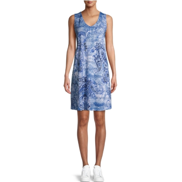 Time and Tru NWT Sleeveless Above the Knee Sublimation Dress Blue 629 - Picture 2 of 8
